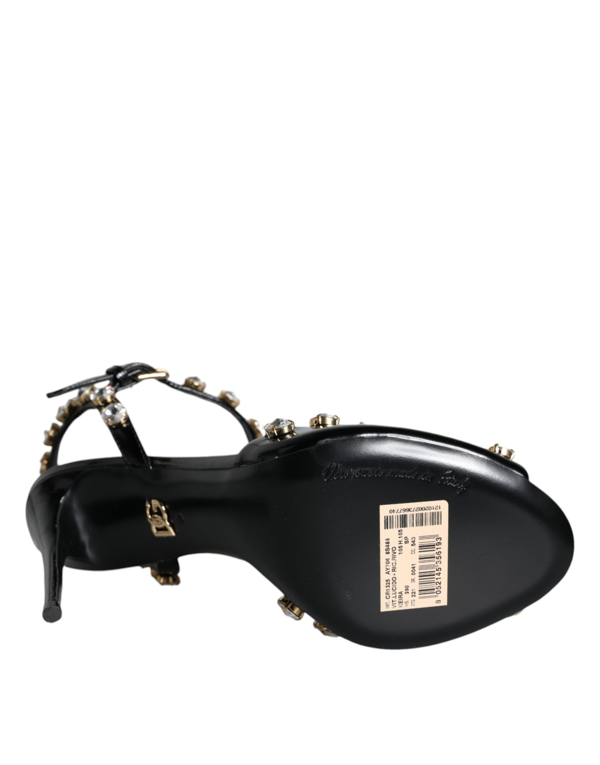 Dolce & Gabbana Black Leather Crystal Ankle Strap Sandals Shoes by Dolce & Gabbana