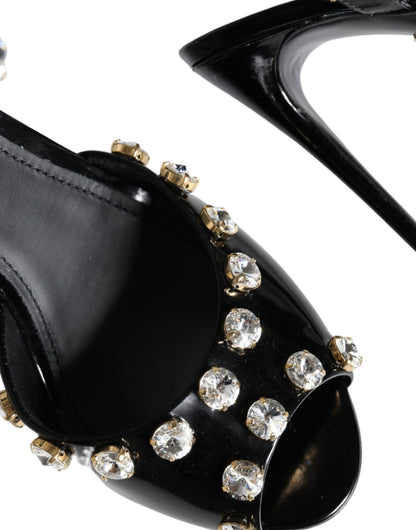Dolce & Gabbana Black Leather Crystal Ankle Strap Sandals Shoes by Dolce & Gabbana