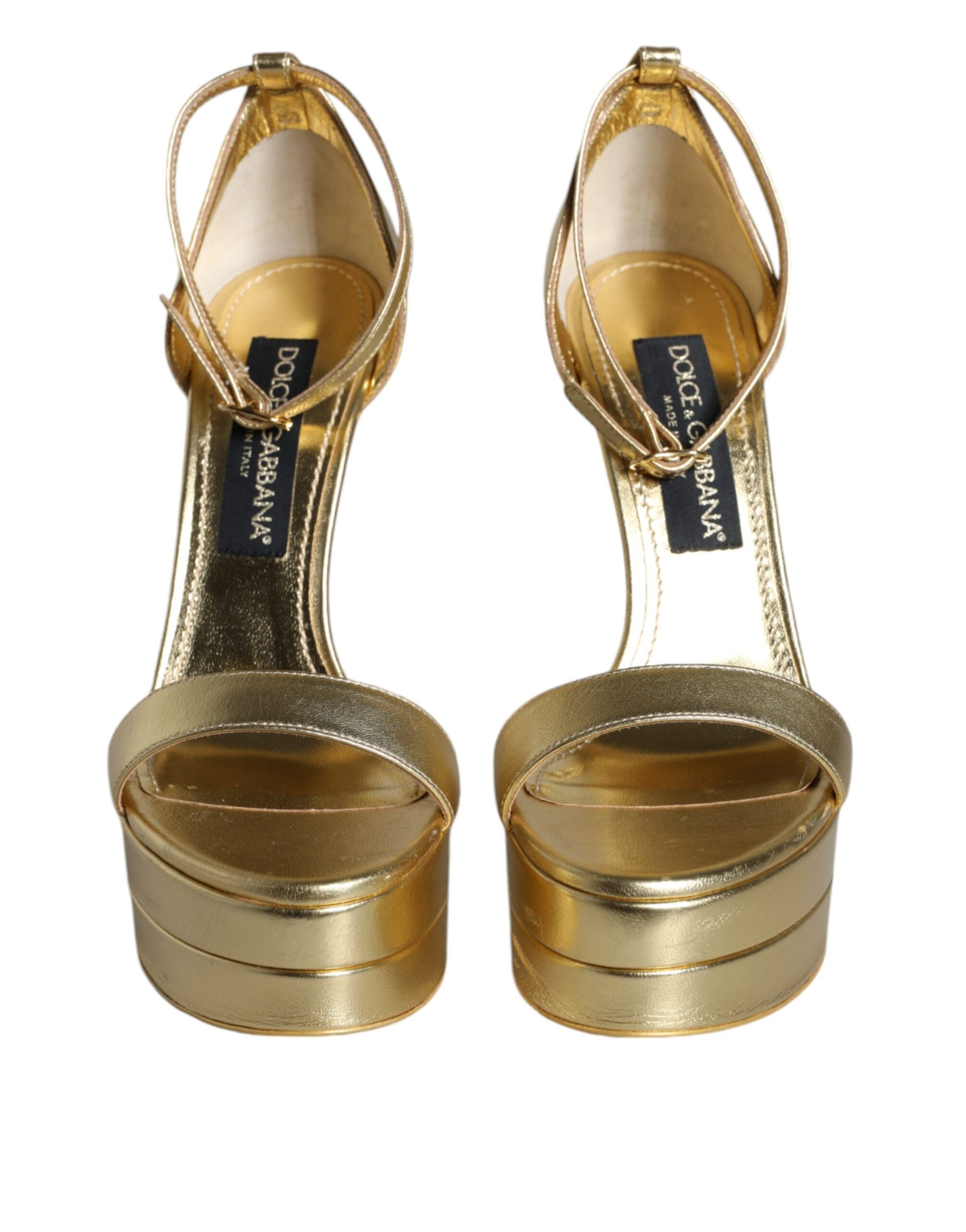 Dolce & Gabbana Gold Leather Platform Keira Sandals Shoes by Dolce & Gabbana