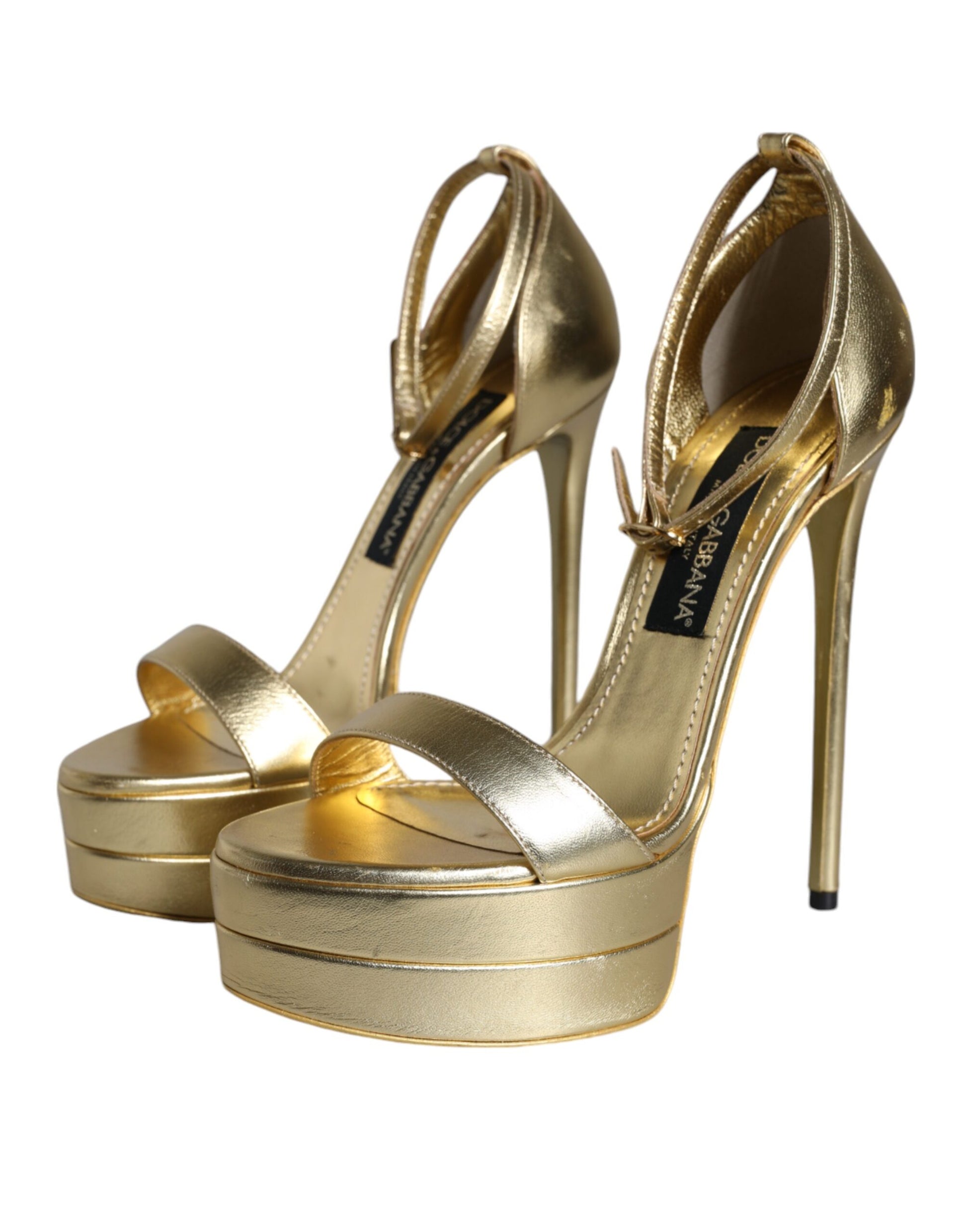 Dolce & Gabbana Gold Leather Platform Keira Sandals Shoes by Dolce & Gabbana