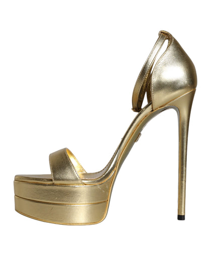 Dolce & Gabbana Gold Leather Platform Keira Sandals Shoes by Dolce & Gabbana