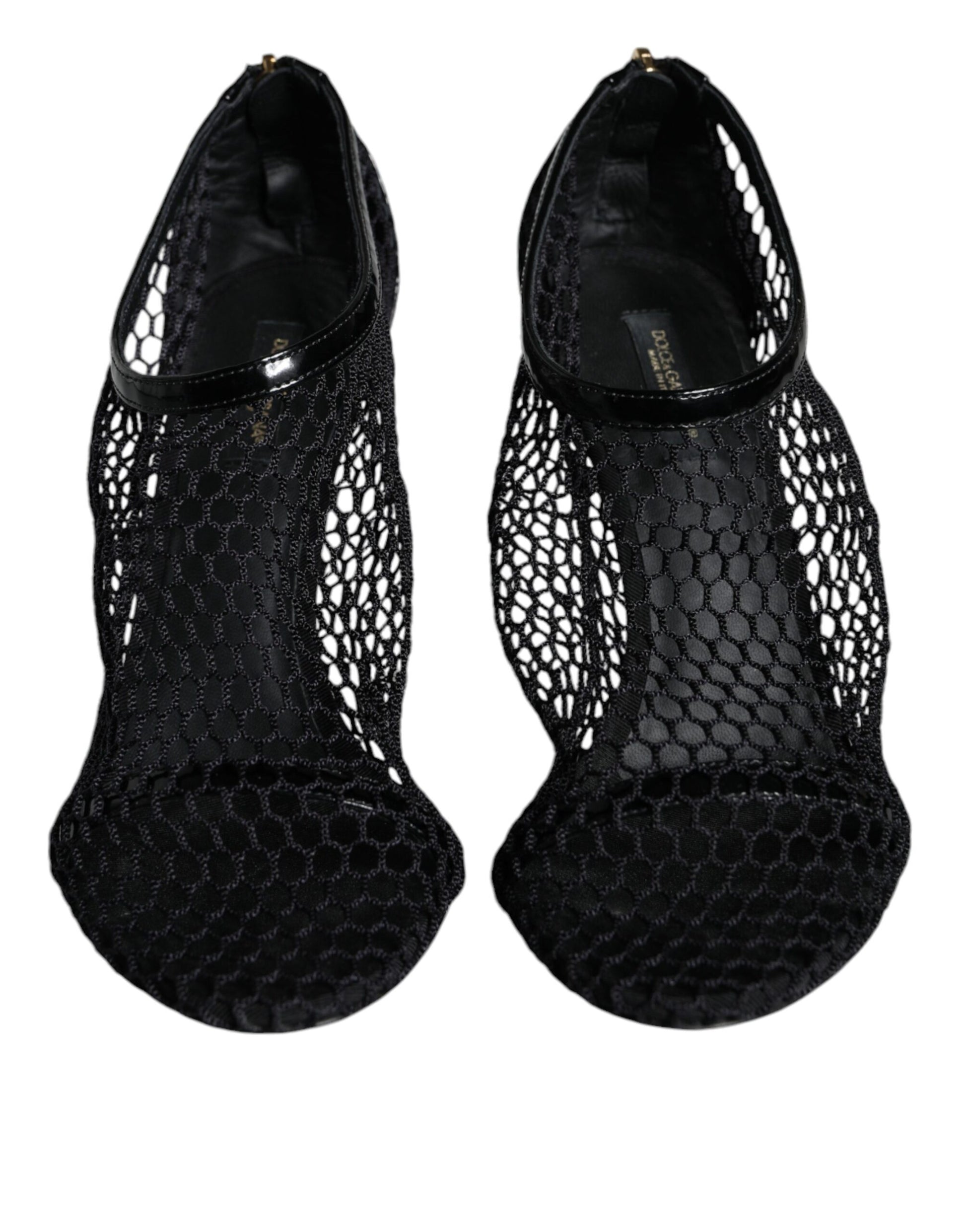 Dolce & Gabbana Black Mesh Leather Heels Keira Sandals Shoes by Dolce & Gabbana