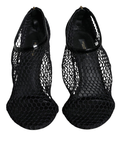 Dolce & Gabbana Black Mesh Leather Heels Keira Sandals Shoes by Dolce & Gabbana