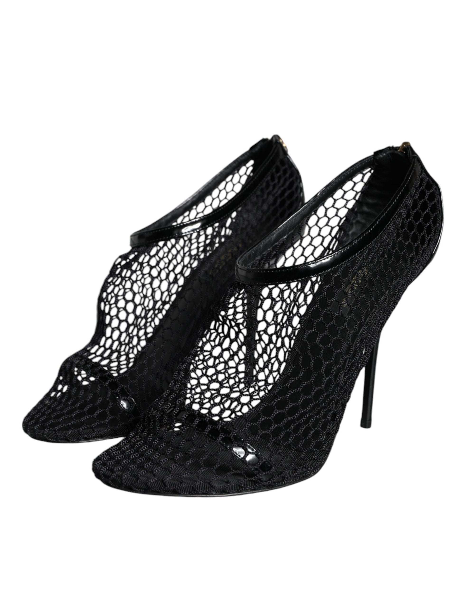 Dolce & Gabbana Black Mesh Leather Heels Keira Sandals Shoes by Dolce & Gabbana