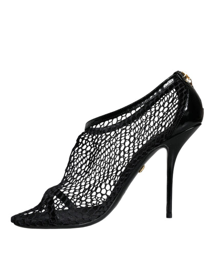 Dolce & Gabbana Black Mesh Leather Heels Keira Sandals Shoes by Dolce & Gabbana