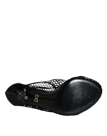 Dolce & Gabbana Black Mesh Leather Heels Keira Sandals Shoes by Dolce & Gabbana
