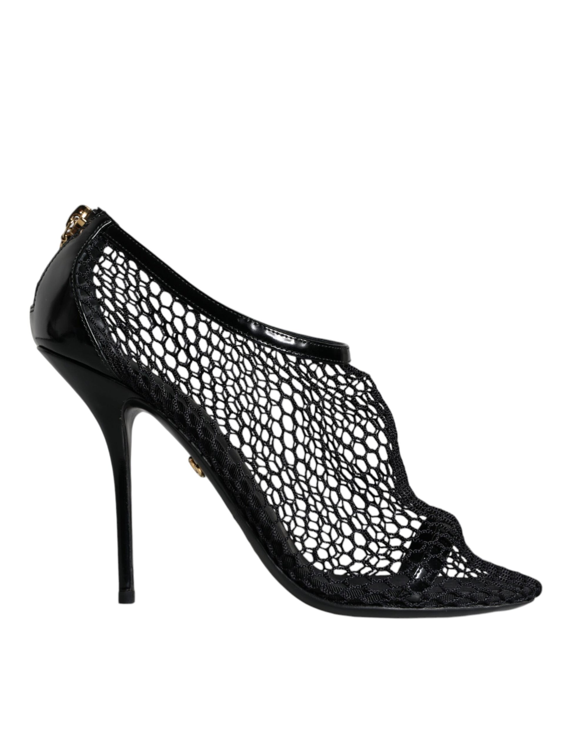Dolce & Gabbana Black Mesh Leather Heels Keira Sandals Shoes by Dolce & Gabbana