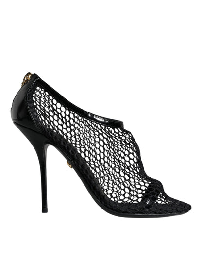 Dolce & Gabbana Black Mesh Leather Heels Keira Sandals Shoes by Dolce & Gabbana