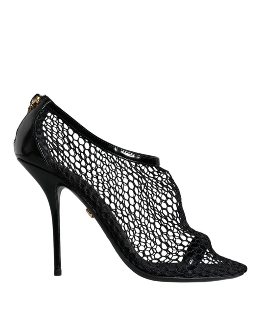 Dolce & Gabbana Black Mesh Leather Heels Keira Sandals Shoes by Dolce & Gabbana