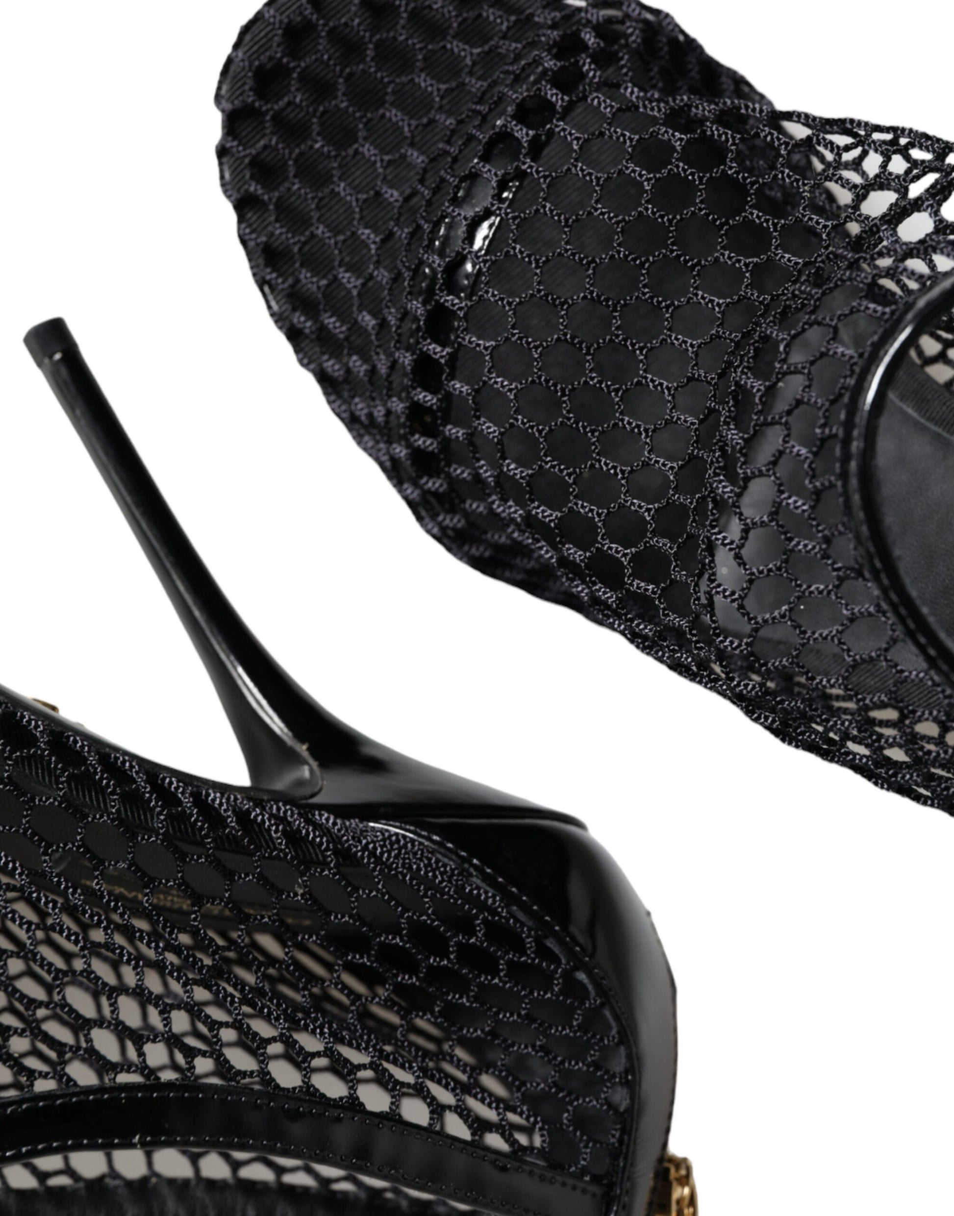 Dolce & Gabbana Black Mesh Leather Heels Keira Sandals Shoes by Dolce & Gabbana