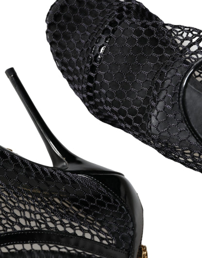 Dolce & Gabbana Black Mesh Leather Heels Keira Sandals Shoes by Dolce & Gabbana