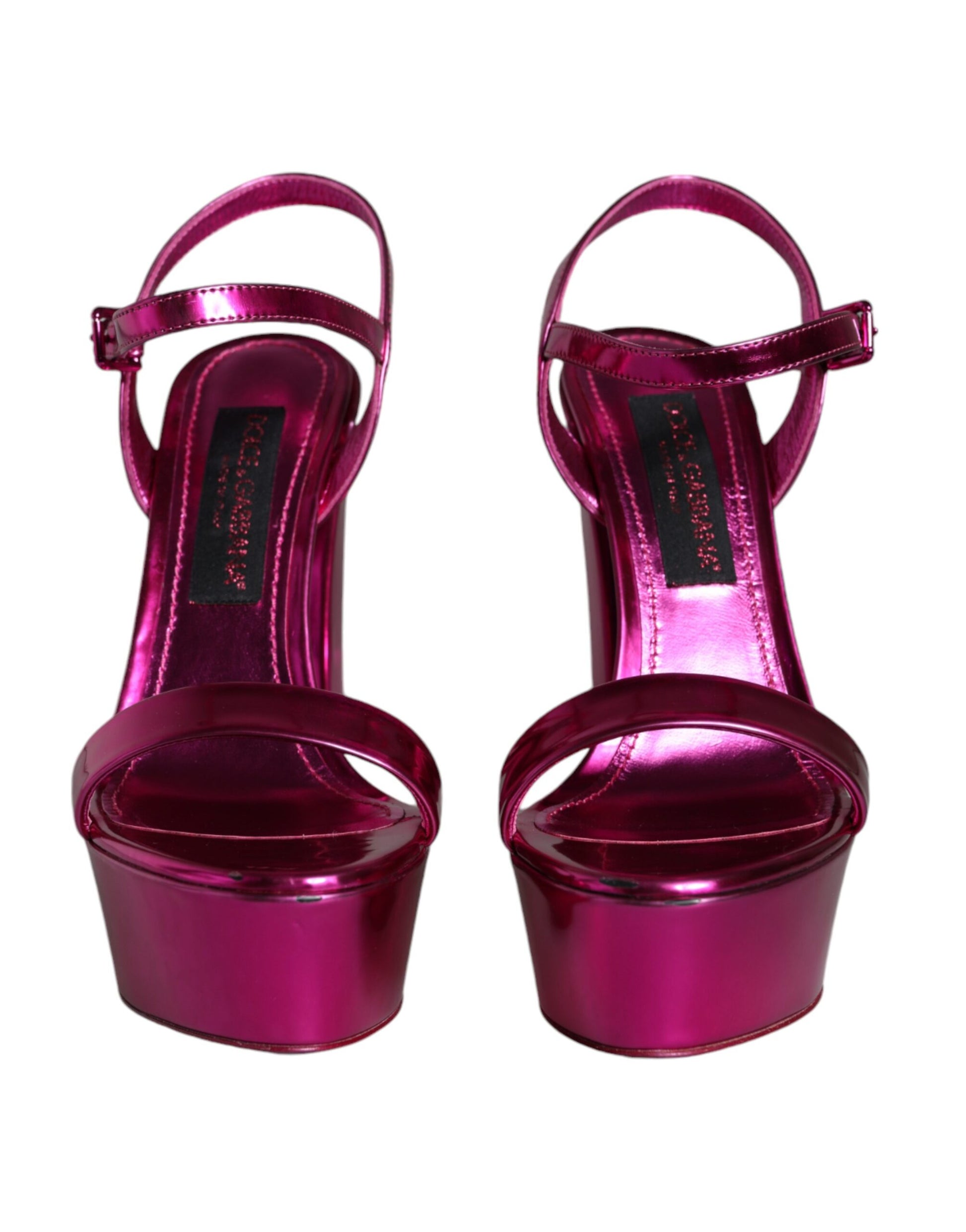 Dolce & Gabbana Fuchsia Leather Platform Logo Keira Sandals Shoes by Dolce & Gabbana