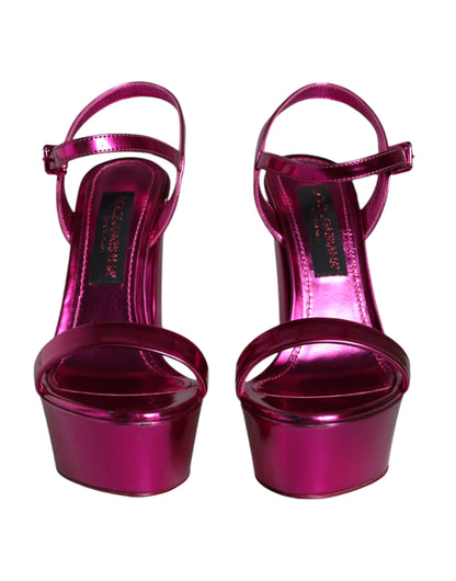 Dolce & Gabbana Fuchsia Leather Platform Logo Keira Sandals Shoes by Dolce & Gabbana