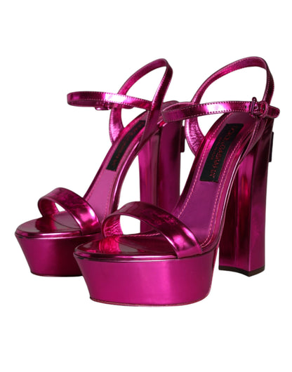 Dolce & Gabbana Fuchsia Leather Platform Logo Keira Sandals Shoes by Dolce & Gabbana
