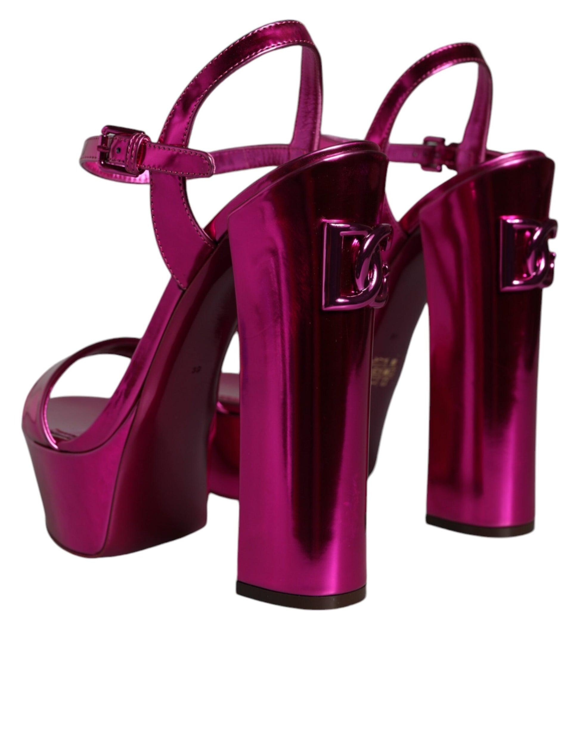 Dolce & Gabbana Fuchsia Leather Platform Logo Keira Sandals Shoes by Dolce & Gabbana