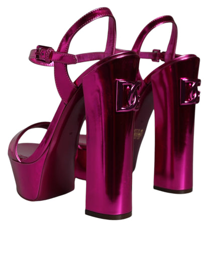 Dolce & Gabbana Fuchsia Leather Platform Logo Keira Sandals Shoes by Dolce & Gabbana