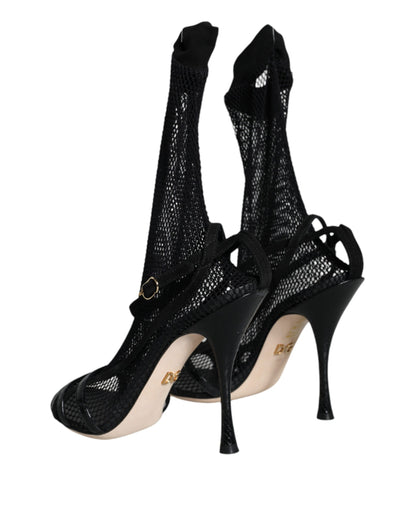 Dolce & Gabbana Black Mesh Stiletto Heels Sandals Shoes by Dolce & Gabbana
