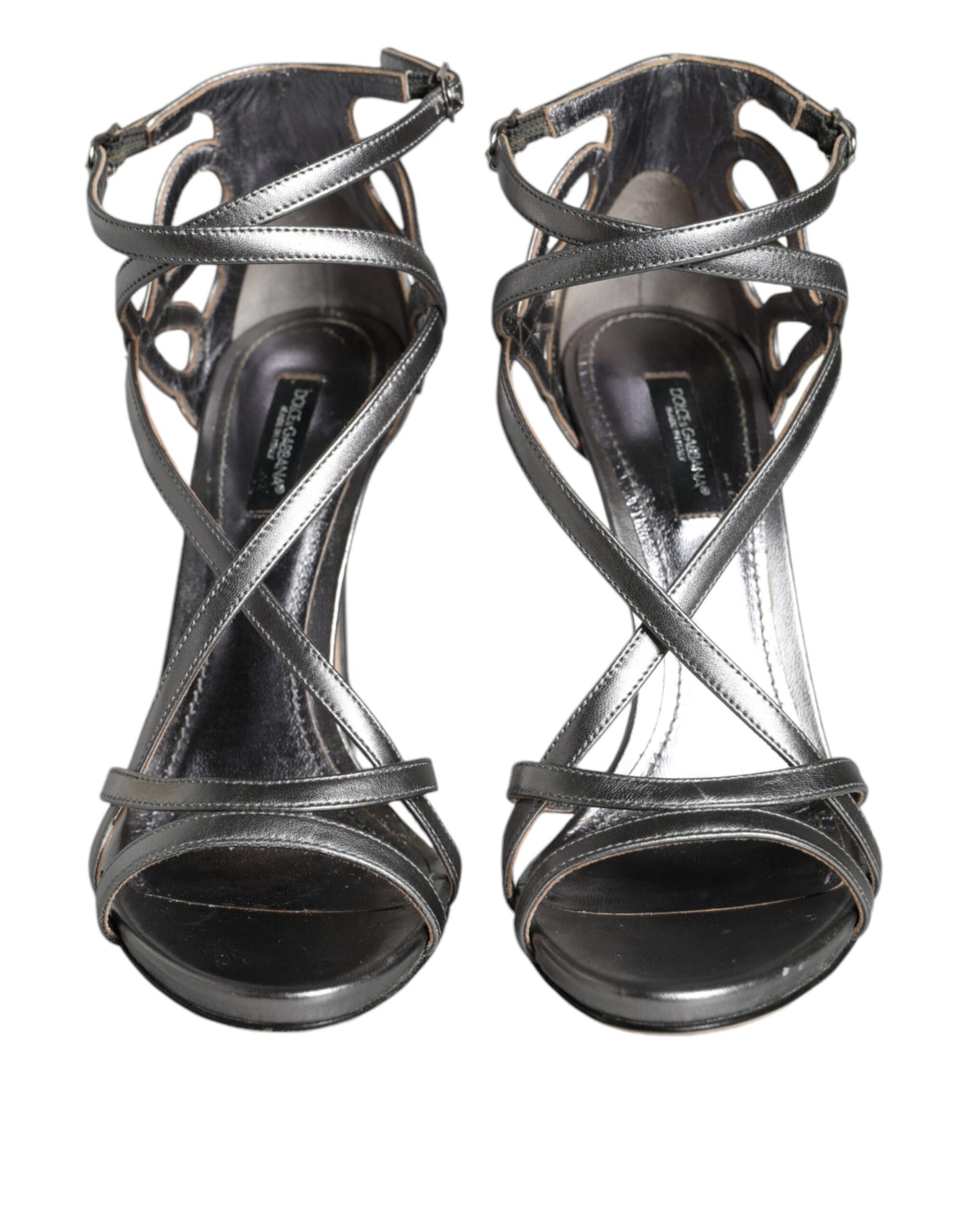 Dolce & Gabbana Silver Keira Leather Heels Sandals Shoes by Dolce & Gabbana