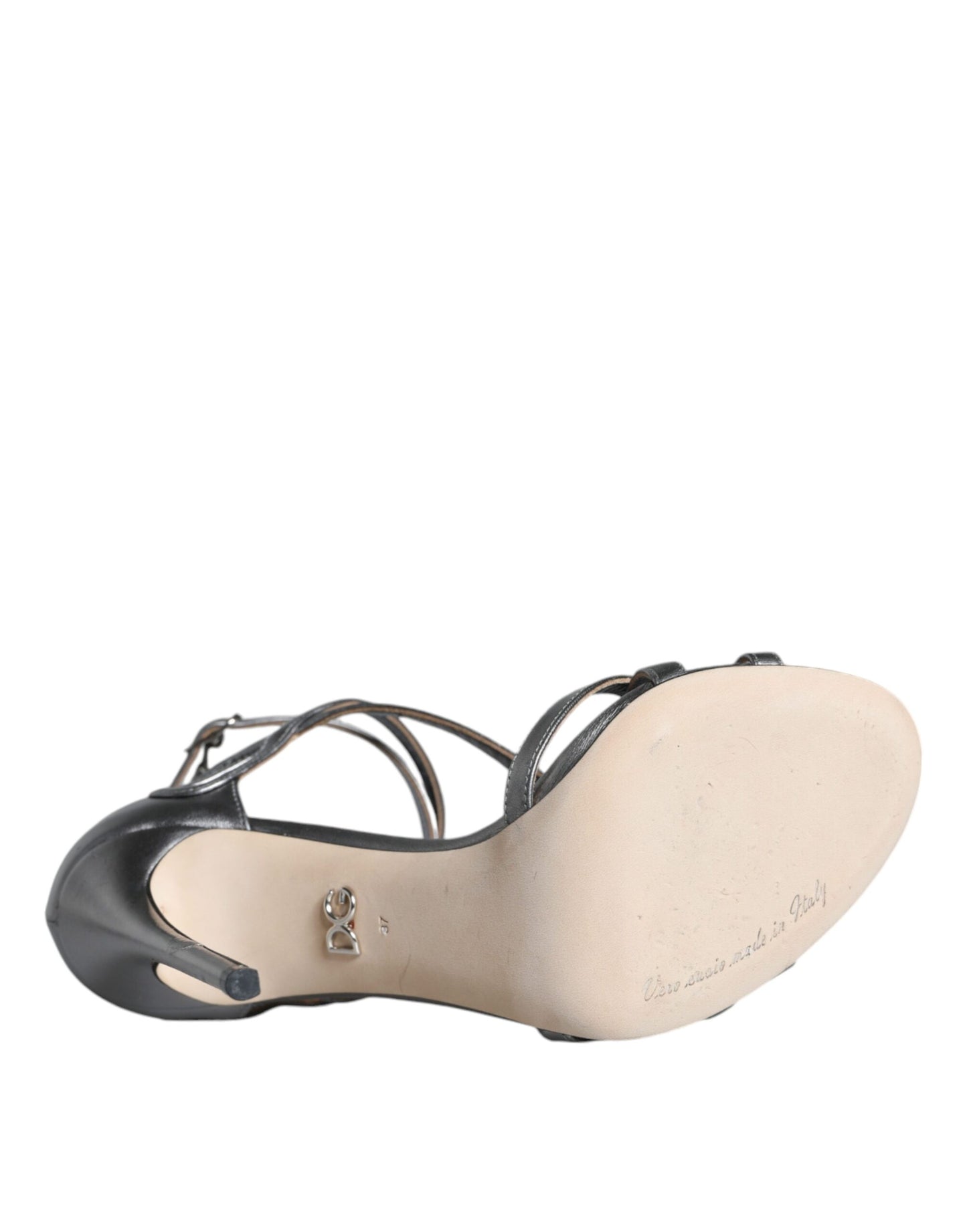 Dolce & Gabbana Silver Keira Leather Heels Sandals Shoes by Dolce & Gabbana