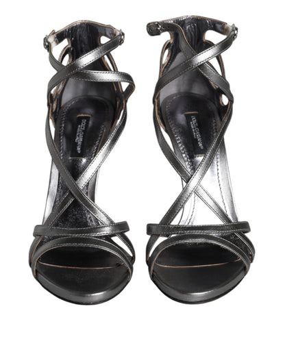 Dolce & Gabbana Silver Keira Leather Heels Sandals Shoes by Dolce & Gabbana