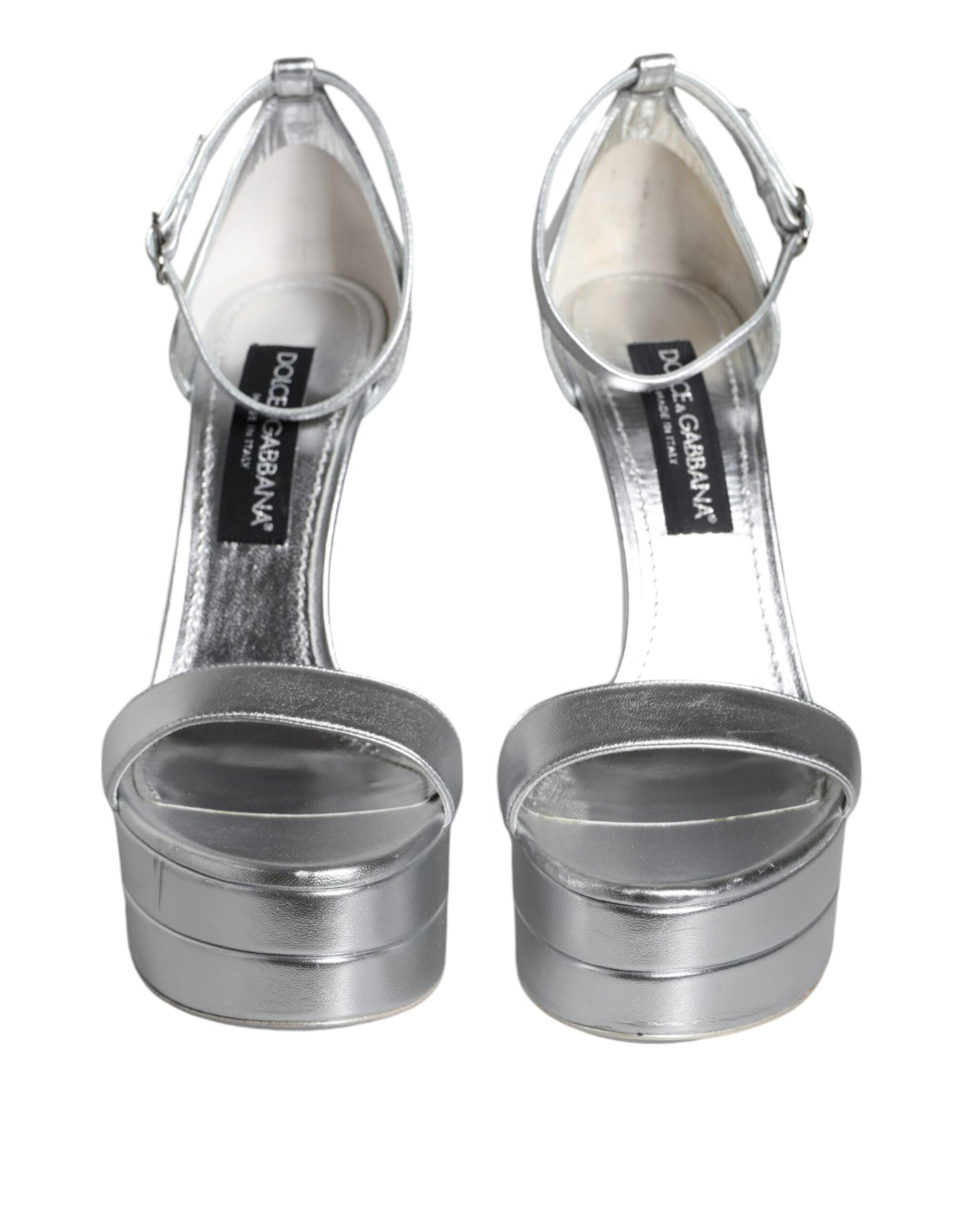 Dolce & Gabbana Silver Leather Platform Keira Sandals Shoes by Dolce & Gabbana