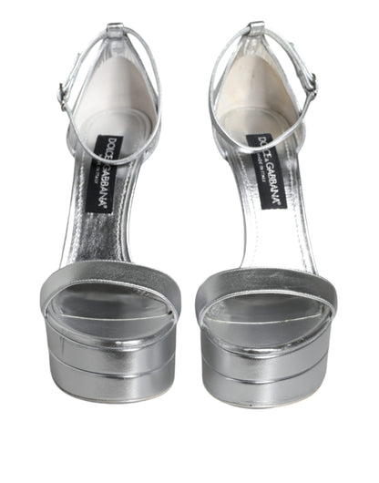 Dolce & Gabbana Silver Leather Platform Keira Sandals Shoes by Dolce & Gabbana