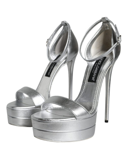 Dolce & Gabbana Silver Leather Platform Keira Sandals Shoes by Dolce & Gabbana