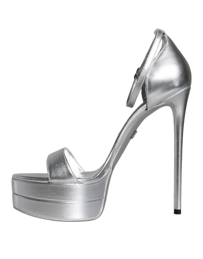 Dolce & Gabbana Silver Leather Platform Keira Sandals Shoes by Dolce & Gabbana