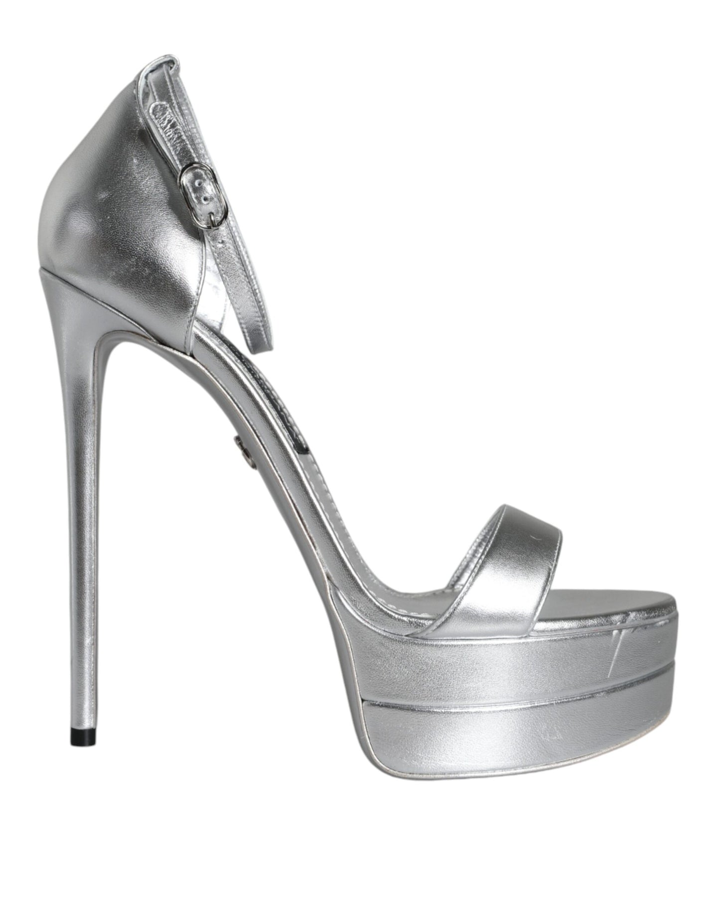 Dolce & Gabbana Silver Leather Platform Keira Sandals Shoes by Dolce & Gabbana