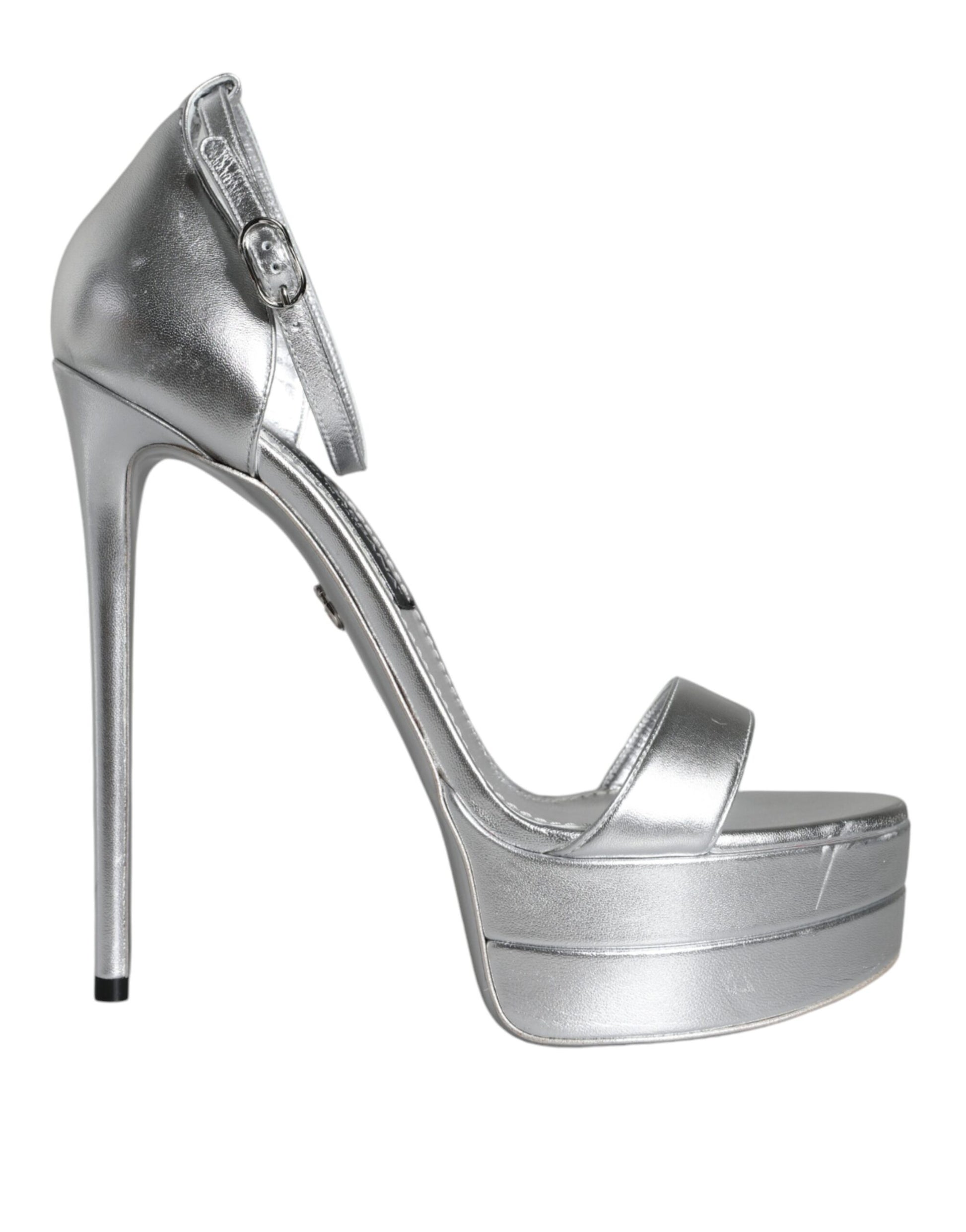 Dolce & Gabbana Silver Leather Platform Keira Sandals Shoes by Dolce & Gabbana
