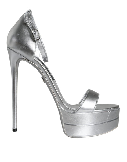 Dolce & Gabbana Silver Leather Platform Keira Sandals Shoes by Dolce & Gabbana