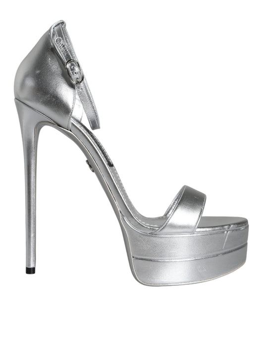 Dolce & Gabbana Silver Leather Platform Keira Sandals Shoes by Dolce & Gabbana