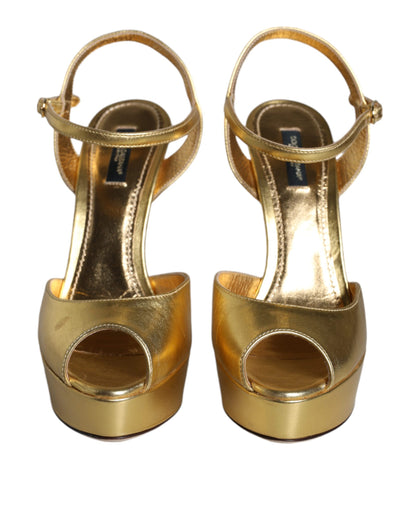 Dolce & Gabbana Gold Bette Leather Heels Sandals Shoes by Dolce & Gabbana