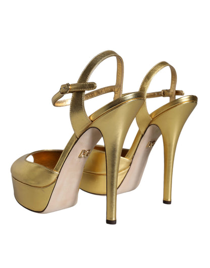 Dolce & Gabbana Gold Bette Leather Heels Sandals Shoes by Dolce & Gabbana