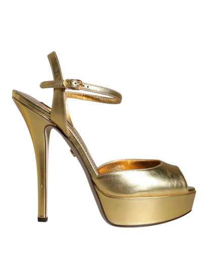 Dolce & Gabbana Gold Bette Leather Heels Sandals Shoes by Dolce & Gabbana