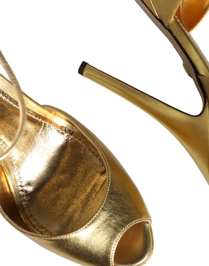 Dolce & Gabbana Gold Bette Leather Heels Sandals Shoes by Dolce & Gabbana