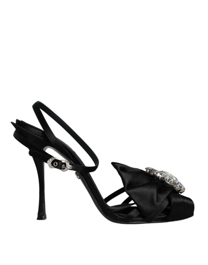 Dolce & Gabbana Black Crystal Ankle Strap Sandals Shoes by Dolce & Gabbana