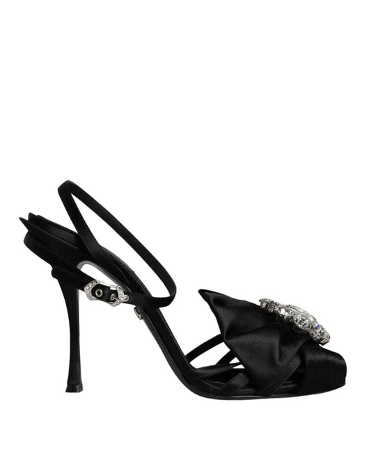Dolce & Gabbana Black Crystal Ankle Strap Sandals Shoes by Dolce & Gabbana