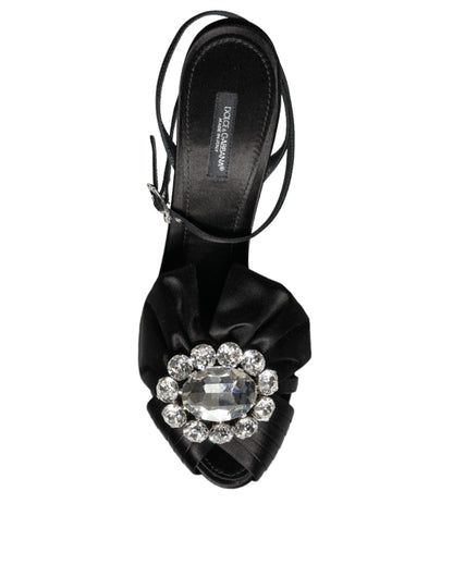 Dolce & Gabbana Black Crystal Ankle Strap Sandals Shoes by Dolce & Gabbana