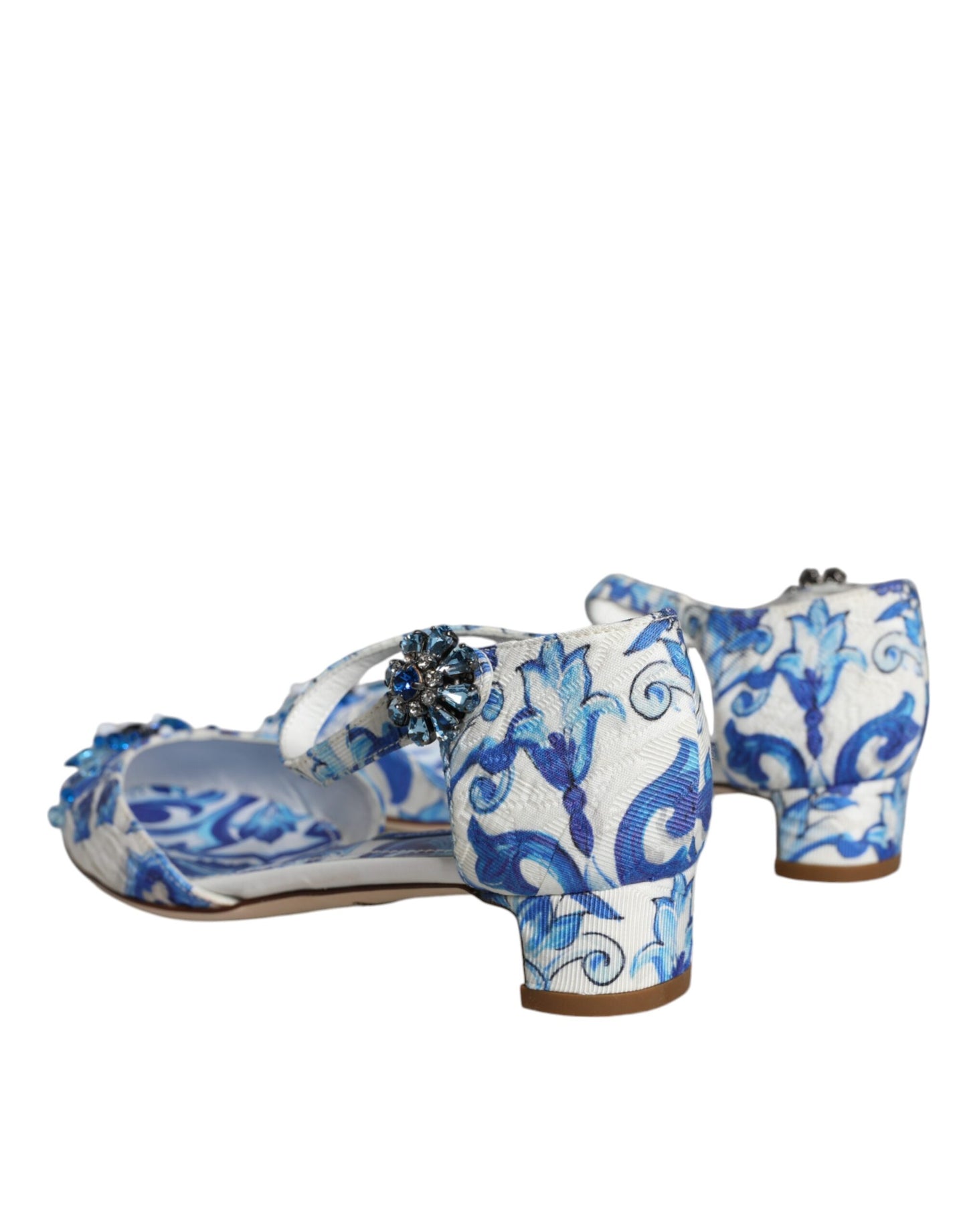 Dolce & Gabbana White Blue Majolica Print Ankle Strap Sandals Shoes by Dolce & Gabbana