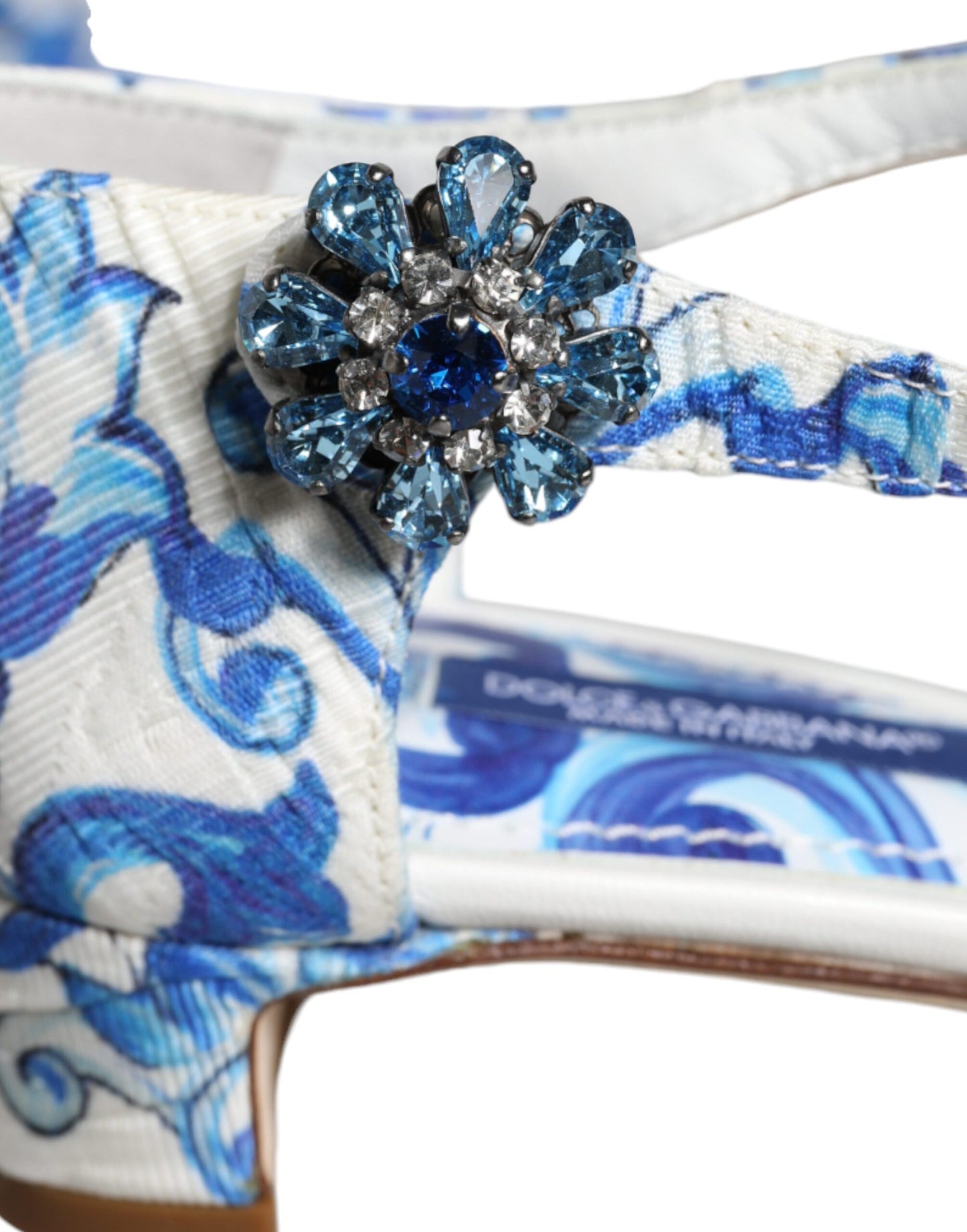 Dolce & Gabbana White Blue Majolica Print Ankle Strap Sandals Shoes by Dolce & Gabbana