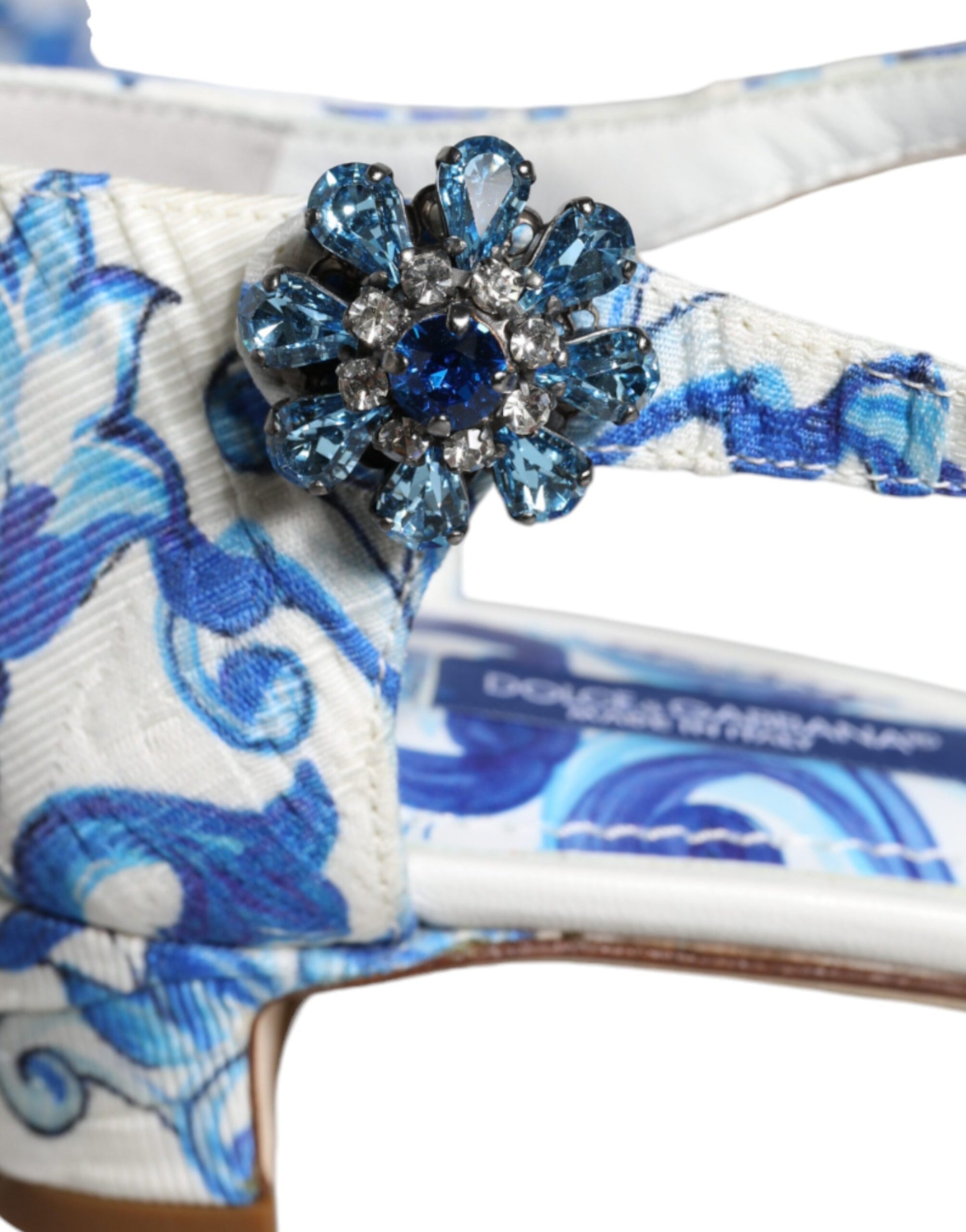 Dolce & Gabbana White Blue Majolica Print Ankle Strap Sandals Shoes by Dolce & Gabbana