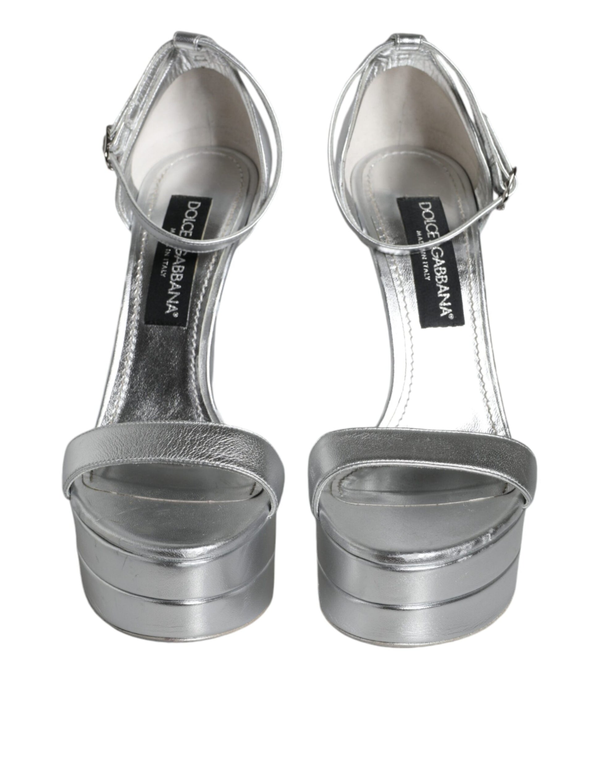 Dolce & Gabbana Silver KEIRA Heels Ankle Strap Sandals Shoes by Dolce & Gabbana
