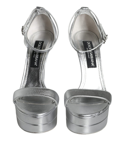 Dolce & Gabbana Silver KEIRA Heels Ankle Strap Sandals Shoes by Dolce & Gabbana