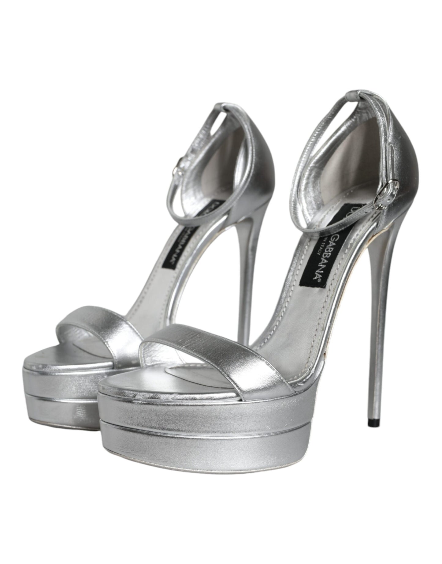 Dolce & Gabbana Silver KEIRA Heels Ankle Strap Sandals Shoes by Dolce & Gabbana