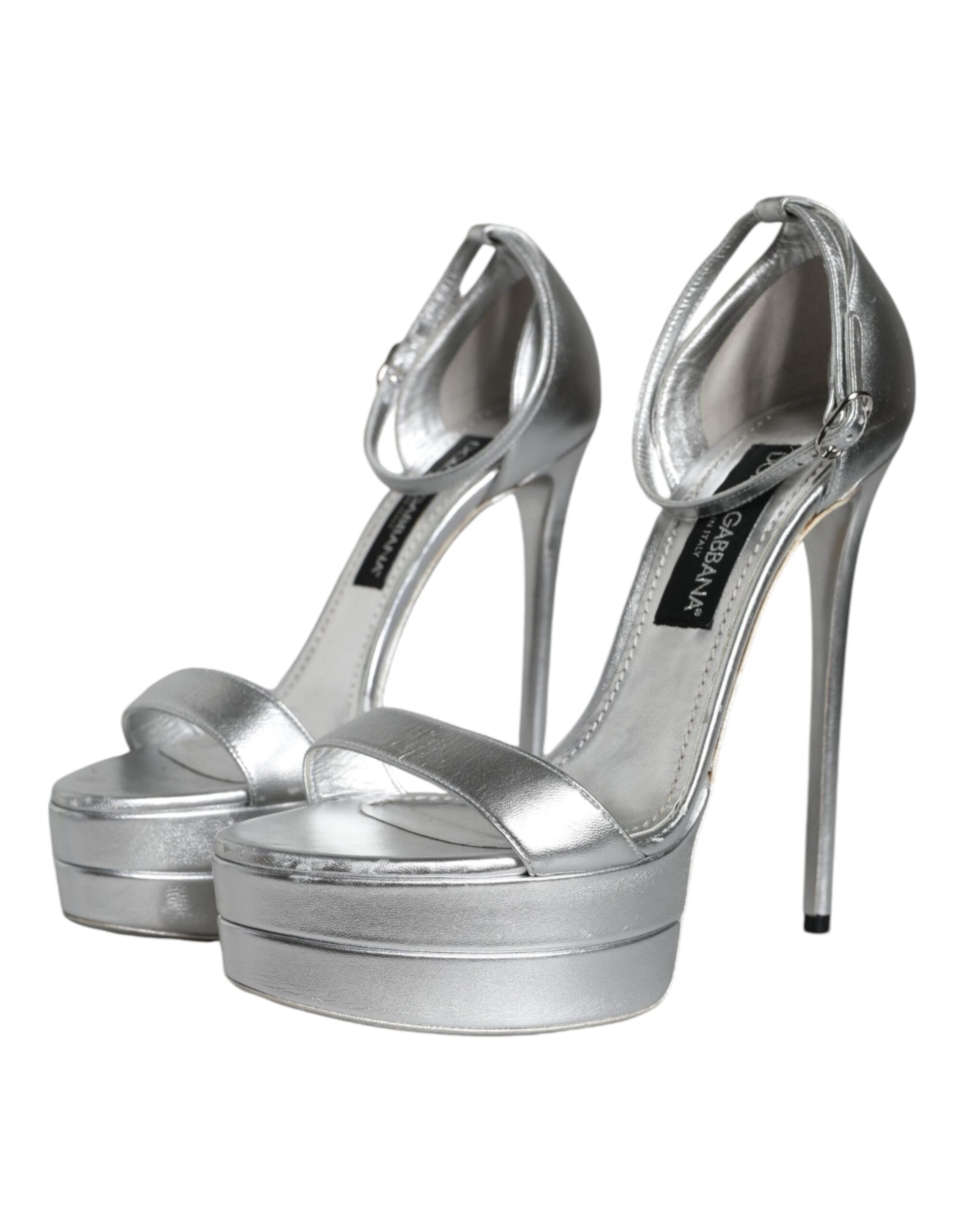 Dolce & Gabbana Silver KEIRA Heels Ankle Strap Sandals Shoes by Dolce & Gabbana