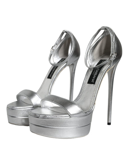 Dolce & Gabbana Silver KEIRA Heels Ankle Strap Sandals Shoes by Dolce & Gabbana