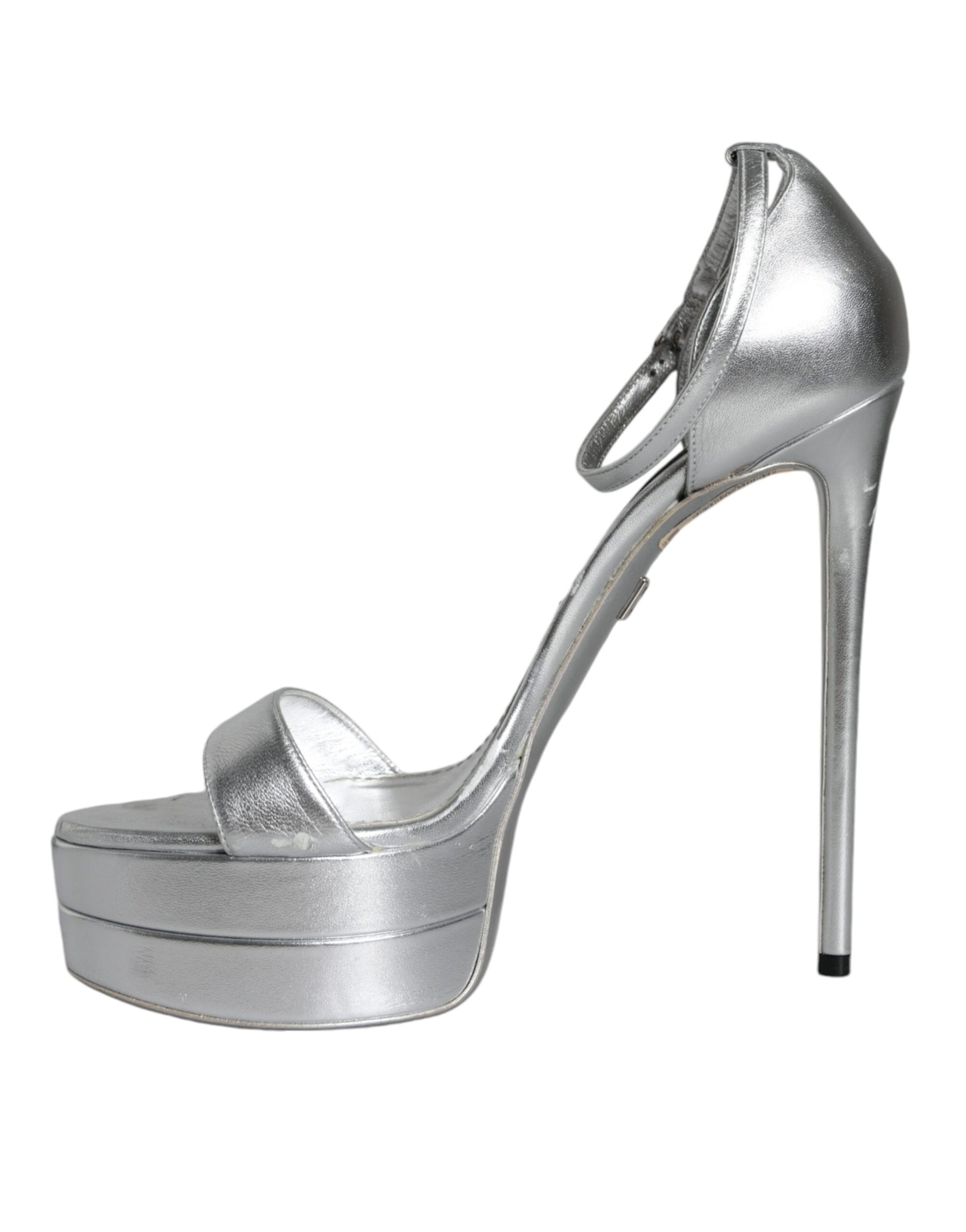 Dolce & Gabbana Silver KEIRA Heels Ankle Strap Sandals Shoes by Dolce & Gabbana