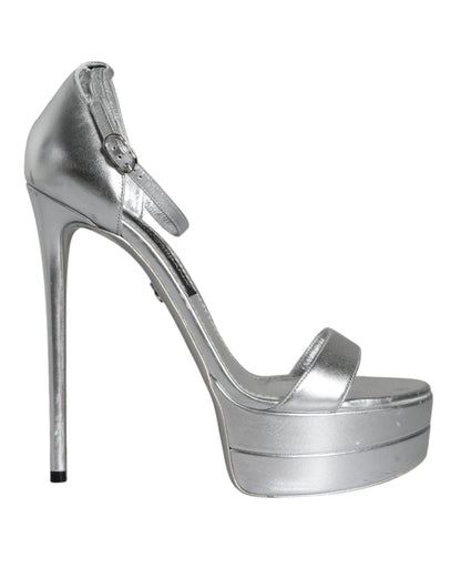 Dolce & Gabbana Silver KEIRA Heels Ankle Strap Sandals Shoes by Dolce & Gabbana