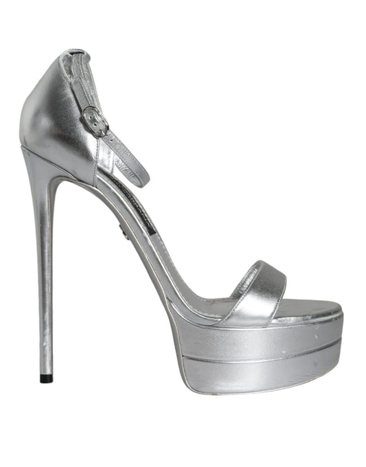 Dolce & Gabbana Silver KEIRA Heels Ankle Strap Sandals Shoes by Dolce & Gabbana